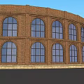 Traditional Red Brick Curved Building Facade Featuring Large Arched Windows And Timeless Architecture 3d model