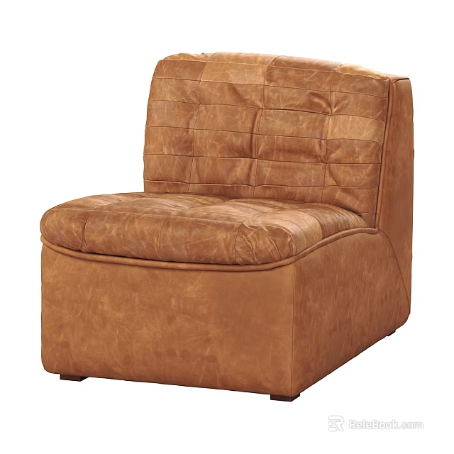 Single Sofa Brown Leather Modern Style With Stitched Design Comfortable Seat 3d model