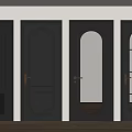 Four Black Hinged Doors With Various Designs Glass Panels And Golden Handles