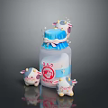 Cute Milk Drink Bottle in Blue with Small Cow Toys and Decorations