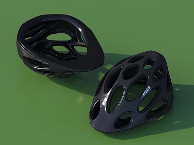 Two Black Cycling Helmets With Ventilated Design And Modern Sleek Appearance 3d model