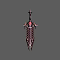 Fantasy Dark Metal Sword With Spiked Crossguard Skeletal Design And Red Gemstone