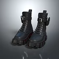 Black Lace Up Boots With Platform Sole And Metal Buckles Fashionable Design