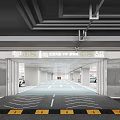 Modern Indoor Parking Garage Design Featuring White SUV Floor Arrows And Ceiling Lighting