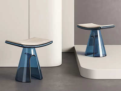 Modern Stools with Transparent Blue Base and Light Colored Seat Cushion in Minimalist Interior Setting 3d model