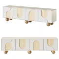 Modern White TV Stand With Rounded Wooden Panel Doors And Rolling Wheels 3d model