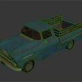 Blue Rusty Classic Pickup Truck With Wooden Bed Rails And Weathered Body