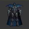 Sci Fi Mechanical Character Design With Blue Silver Armor Large Shoulder Plates And Cape 3d model