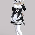 A Woman In Elegant Black And White Maid Costume With Lace Trim And Bow Details