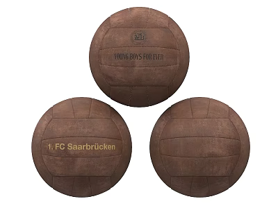 Three Brown Soccer Balls With World Soccer And 1 FC Saarbrücken Logos 3d model