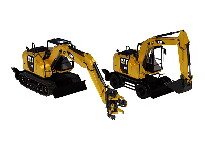 CAT Construction Excavators Tracked And Wheeled Yellow Black Heavy Duty Machines 3d model
