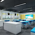 School Cafeteria Interior With Wooden Tables Stools Pendant Lights TV Screen And Windows