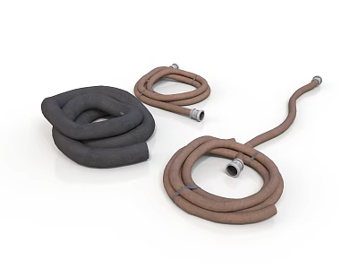 Household Flexible Rubber Hoses in Black and Brown Coiled Curved Shapes for Daily Use 3d model