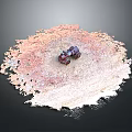 Small Red Equipment In Central Circular Area With Pink White Covering And Black Background