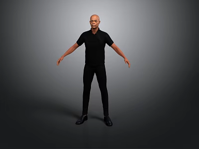 Man Standing In Gray Background Wearing Black Short Sleeved Shirt And Pants With Arms Outstretched 3d model