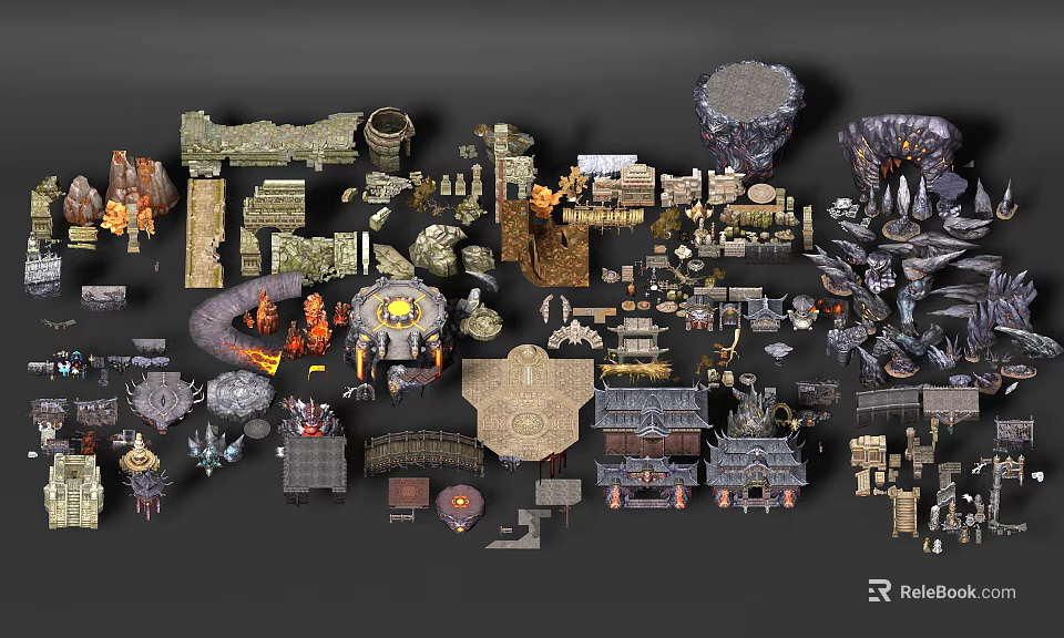 Cartoon Scenes With Diverse Building Components And Fantasy Elements 3d model 