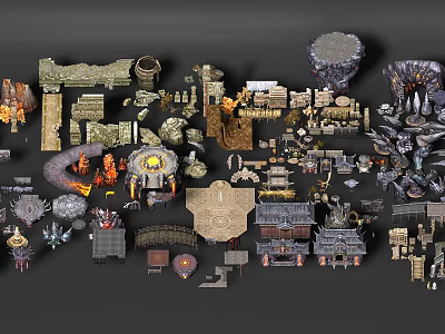 Cartoon Scenes With Diverse Building Components And Fantasy Elements 3d model