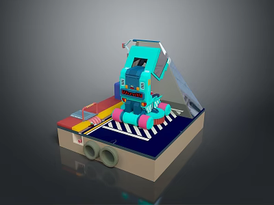 Modern Blue Computer Workstation With Control Console Platform And Mobile Stand 3d model