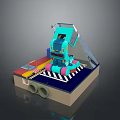 Modern Blue Computer Workstation With Control Console Platform And Mobile Stand