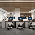 Modern Public Office Space With Open Workstations Wooden Ceiling And Glass Partitions 3d model