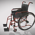 Medical Equipment Manual Wheelchair With Black Seat Red Frame And Footrests