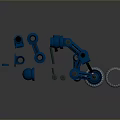 Blue Robotic Creatures And Their Parts Arranged In Complete Display Lineup