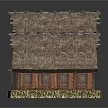 Three Traditional Wooden Houses with Thatched Roofs and Wooden Structure Surrounded by Green Grass Borders