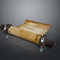 Ancient Scroll With Animal Skull Decorated Wooden Axles And Parchment Text