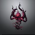 Purple Pink Tentacled Monster Creature With Glowing Head And Vine Like Structures