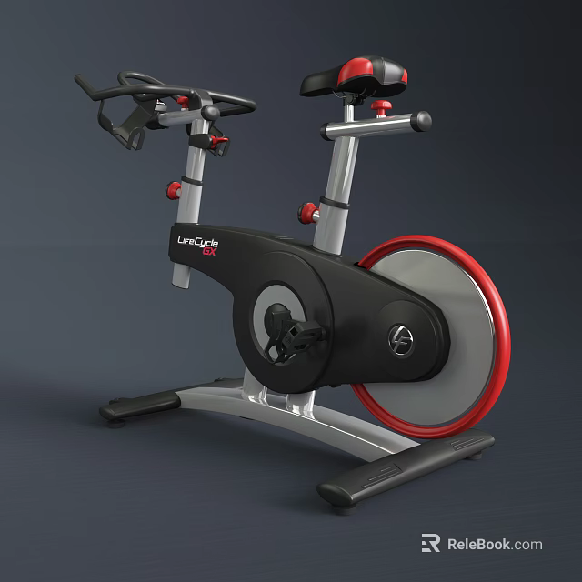 LifeCycle Exercise Bike With Black Silver Red Design And Large Flywheel For Fitness 3d model 