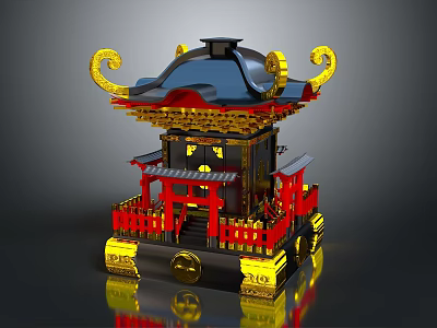 Traditional Chinese Pavilion With Black Roof Golden Decorations And Red Railings 3d model