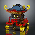 Traditional Chinese Pavilion With Black Roof Golden Decorations And Red Railings