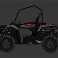 Black All Terrain Vehicle With Red Seats Roll Cage And Large Off Road Tires