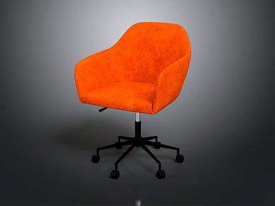 Modern Orange Fabric Swivel Chair With Armrests And Black Rolling Wheels 3d model