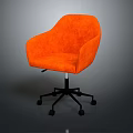 Modern Orange Fabric Swivel Chair With Armrests And Black Rolling Wheels