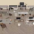Modern Home Office Desks With Various Chairs Lamps Computers And Stationery