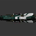 Futuristic Green And White Scifi Spaceship With Red Thrusters And Turret Details