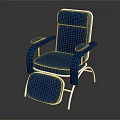 Recliner Chair with Blue Upholstery White Metal Frame Armrests and Footrest