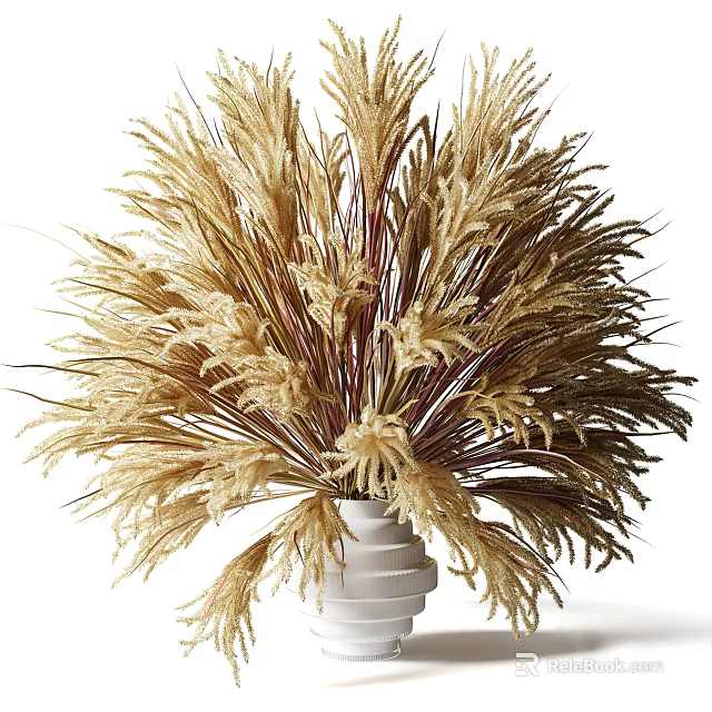 White Vase With Golden Dried Pampas Grass For Interior Decor 3d model 