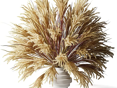 White Vase With Golden Dried Pampas Grass For Interior Decor 3d model