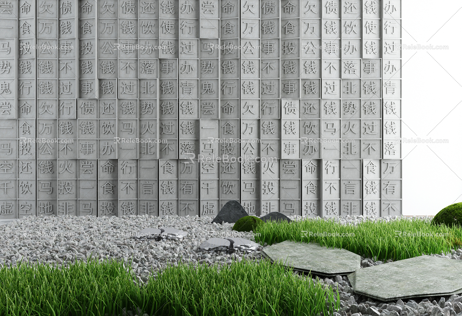 New Chinese style landscape wall landscape sketch 3d model