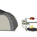 Modern Outdoor Camping Tent With Foldable Chairs And Stone Campfire Setup 3d model