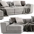 Comfortable Sectional Sofa With Multiple Plush Pillows And Soft Blankets Modern Design 3d model