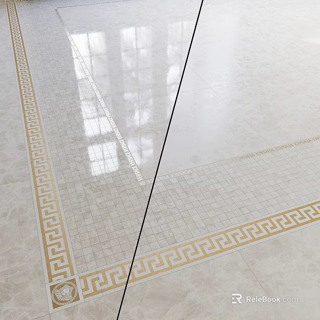 Tile Floor Components With Greek Key Pattern Border And Polished Checkered Inlaid Design 3d model