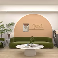 Modern Open Public Office Space With Photography Lights Reflectors Sofa Round Table And Green Plants