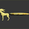 Yellow Nine Tailed Fox Mythical Creature 3D Model With Golden Tails And Fluffy Design