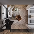 Modern Living Room Interior With Herringbone Floor Sofa Coffee Table And Accent Chair