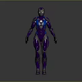Futuristic Game Movie Character In Purple Blue Mech Armor With Sci Fi Design