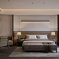 Modern Hotel Guest Room Interior With Comfortable Bed TV Wooden Wardrobe And Dark Curtains