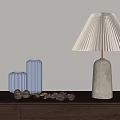 Modern Table Lamp With White Base Gold Stand Pleated Lampshade On Wooden Cabinet Glass Vases